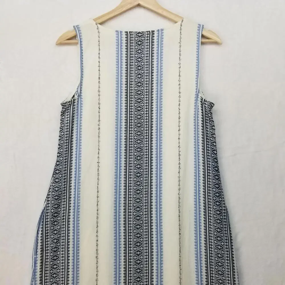 J. Jill V-neck Sleeveless Tiered Midi Dress Womens XS‎ White Blue Striped Cotton